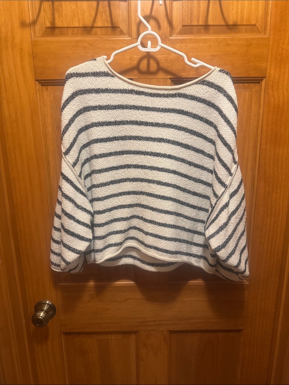 Free People Striped Scoopneck Sweater — White and Navy
